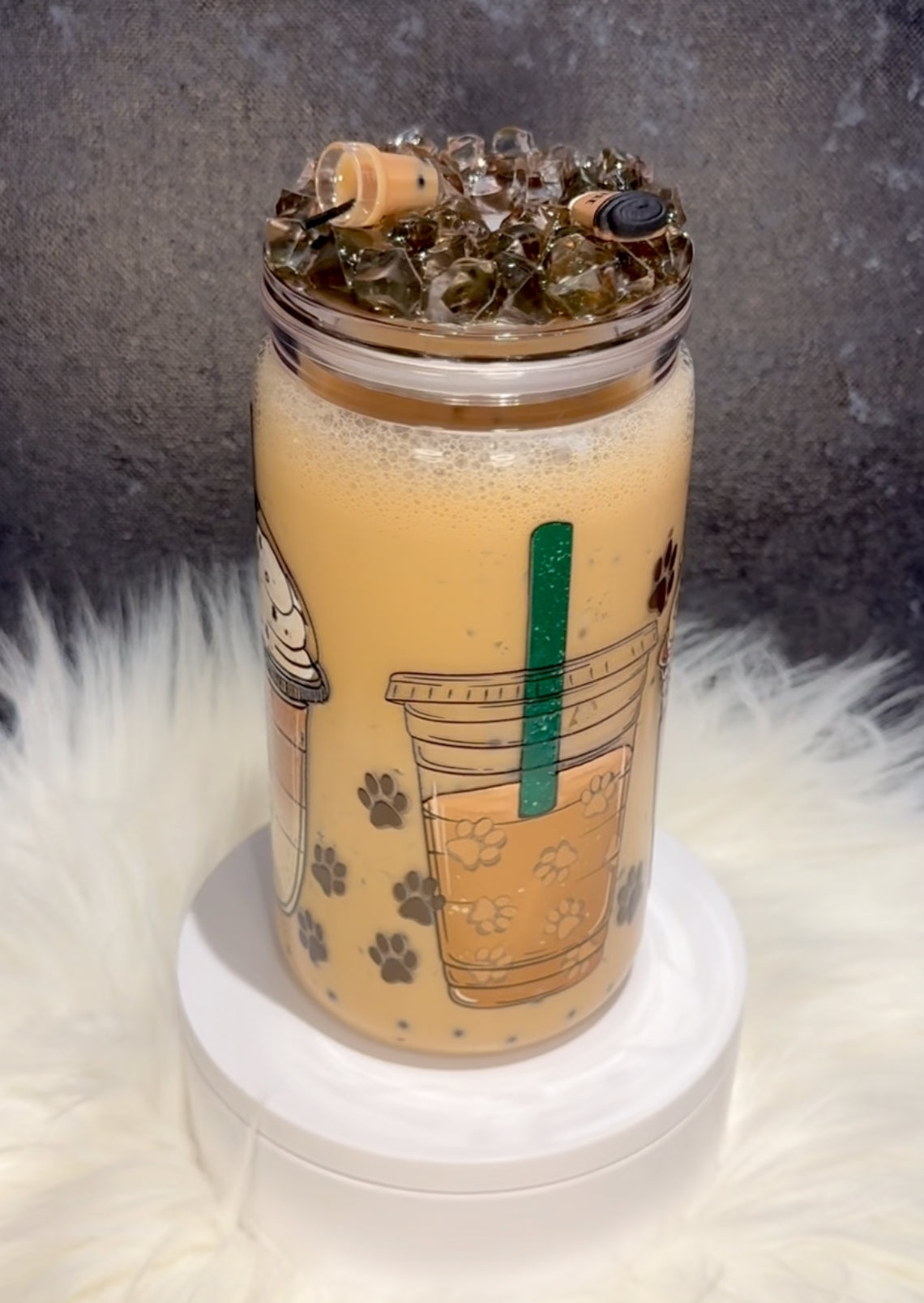 Iced Coffee/Dog Mom theme with fake ice - 16 oz cup